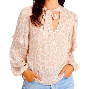 SANCTUARY Stargaze Tie Neck Top In Bare Leo Animal Print Fits more Small Medium